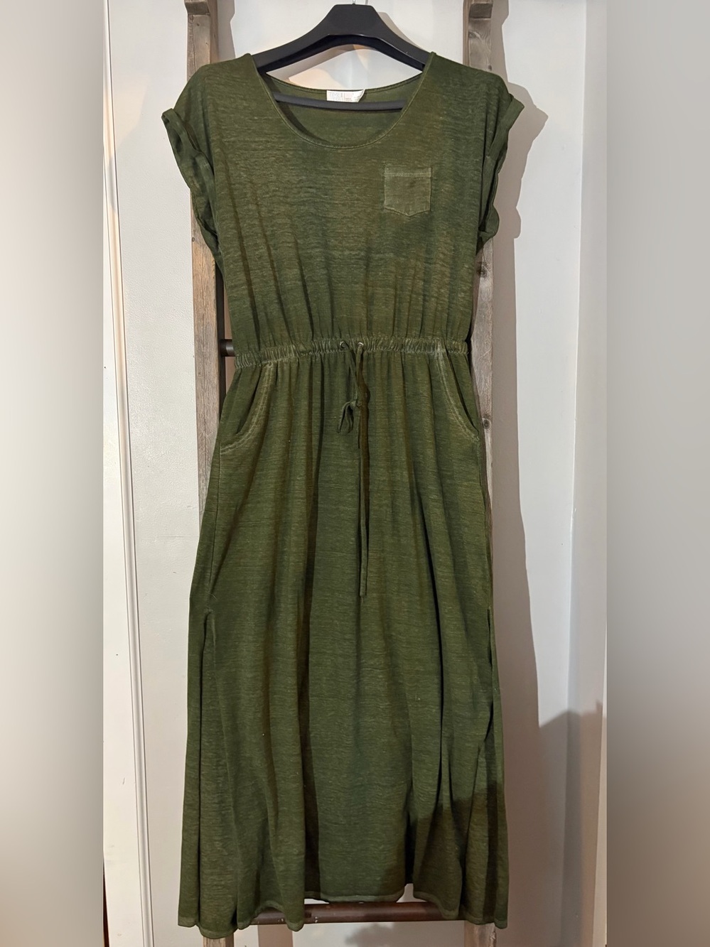 Time and Tru Olive Green Drawstring Maxi Dress